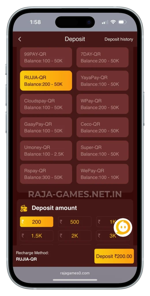 raja-games-deposit-page